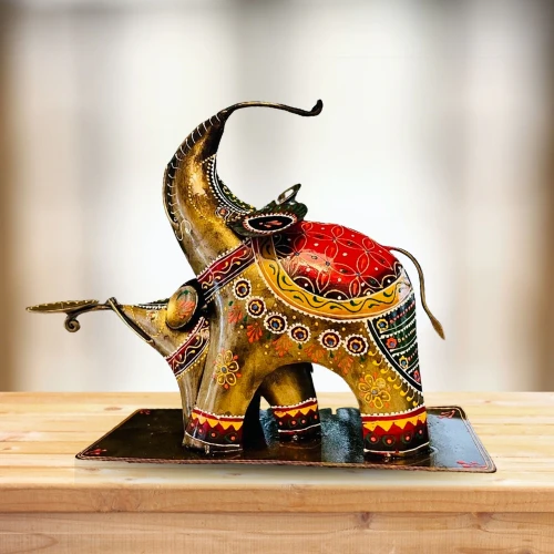 Handcrafted Metal elephant and baby candle holder