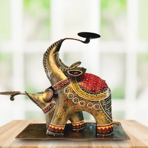 Handcrafted Metal elephant and baby candle holder - Image 3