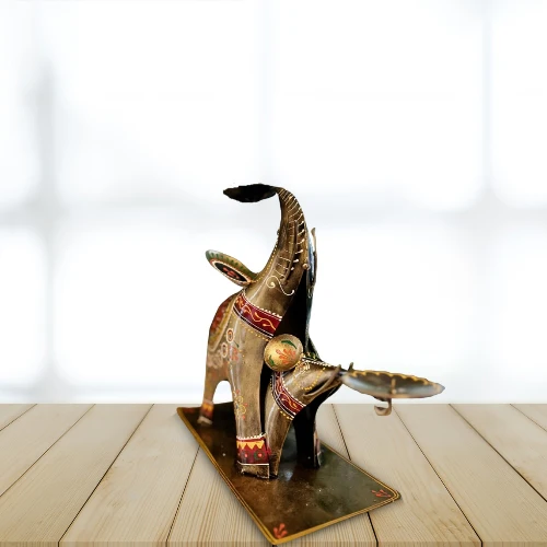 Handcrafted Metal elephant and baby candle holder - Image 4