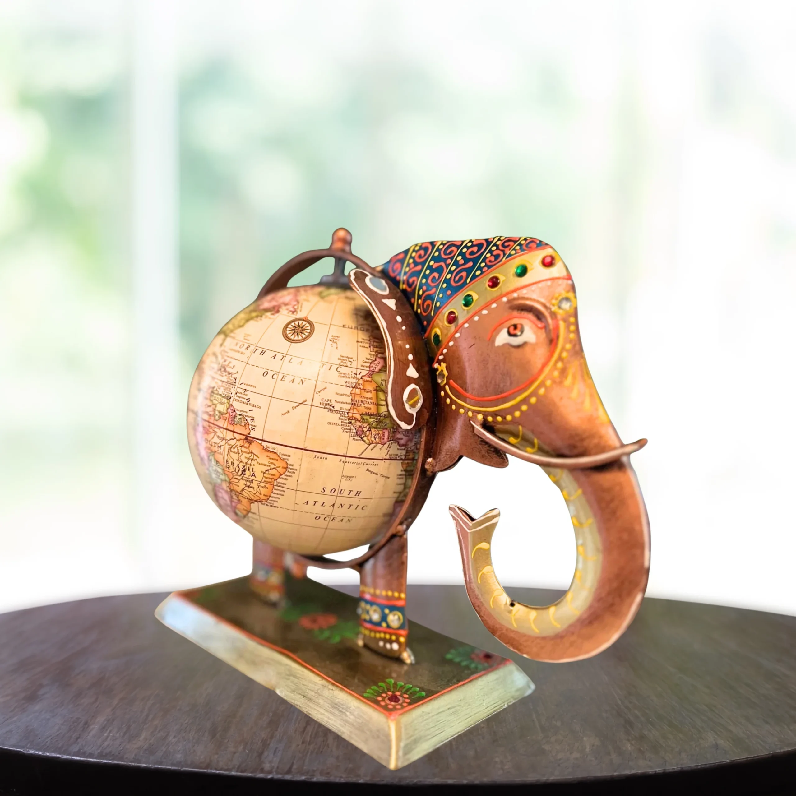 Handcrafted Metal Elephant Globe - Image 2