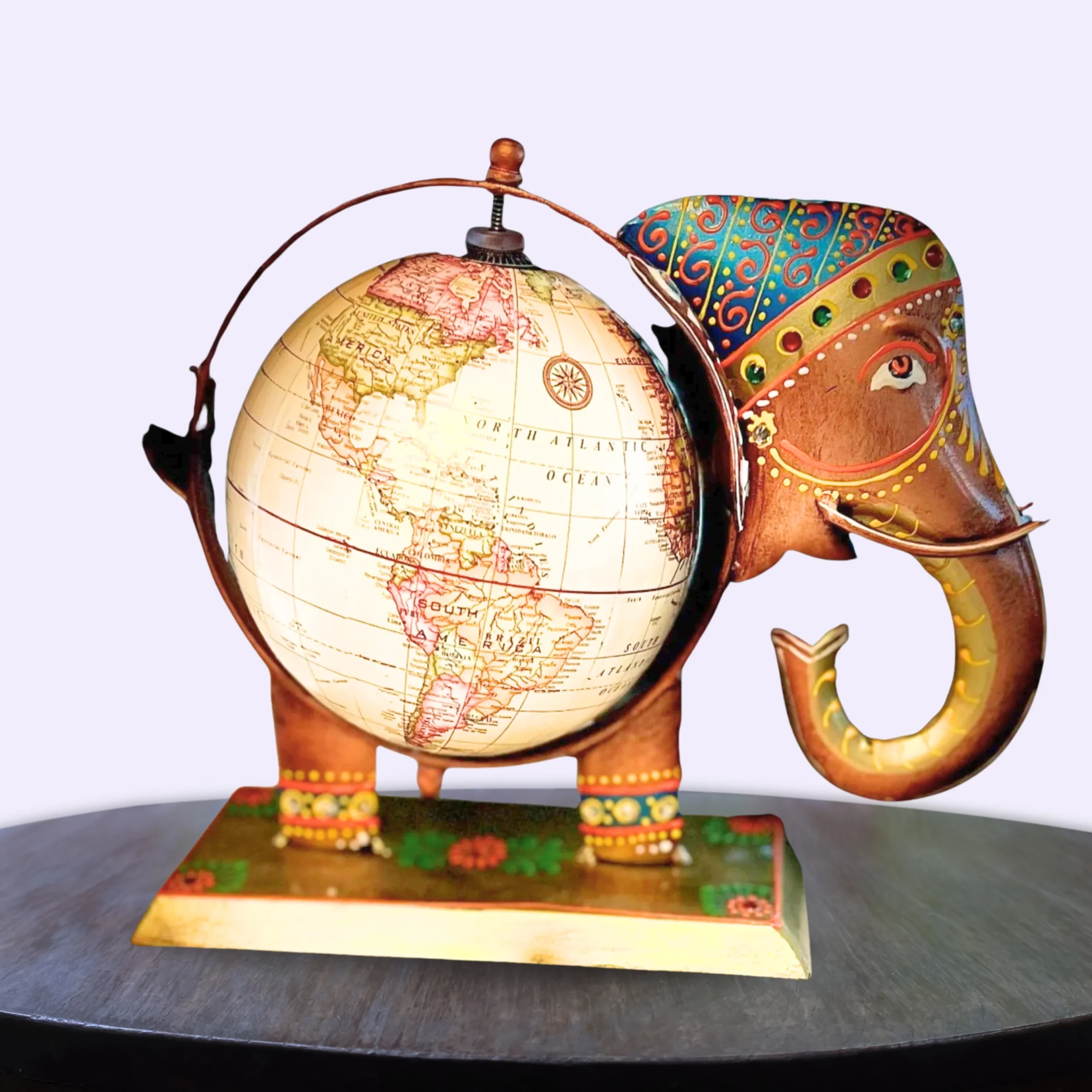 Handcrafted Metal Elephant Globe - Image 3