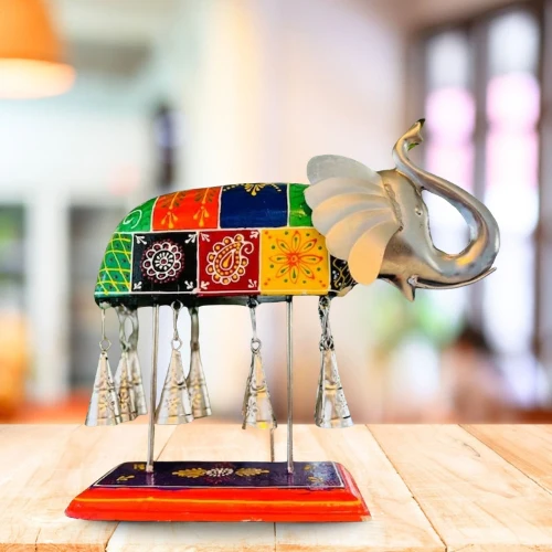 Metal bell elephant decor