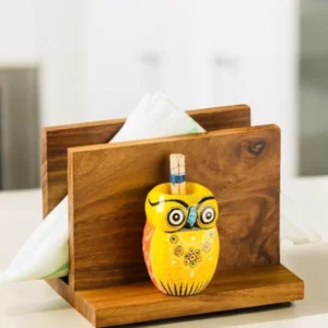 Hand Painted Owl Toothpick And Napkin Holder