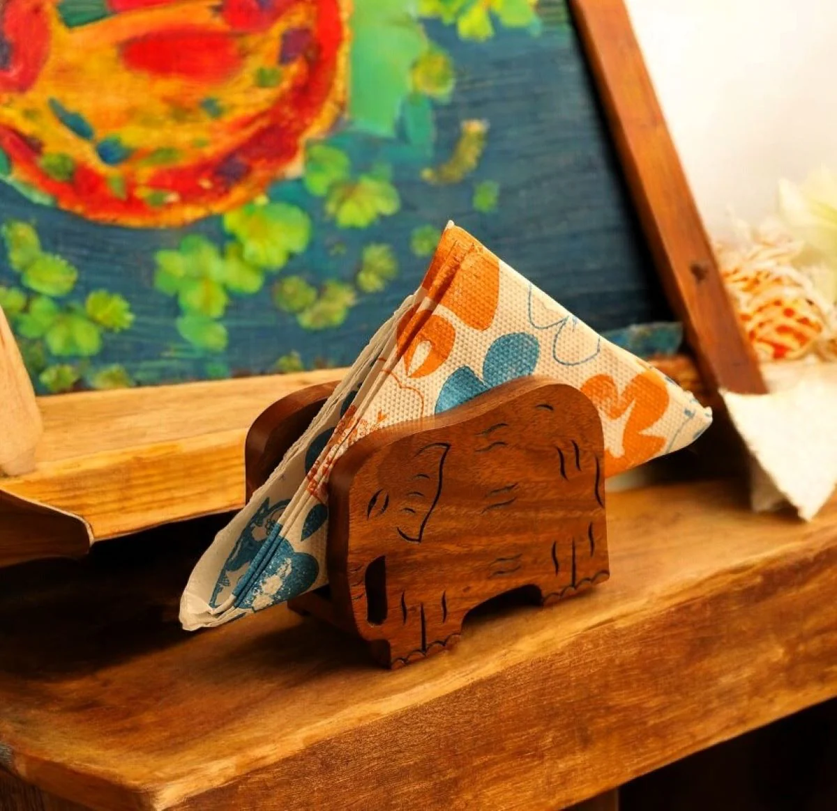 Hand-Carved Elephant Napkin Holder