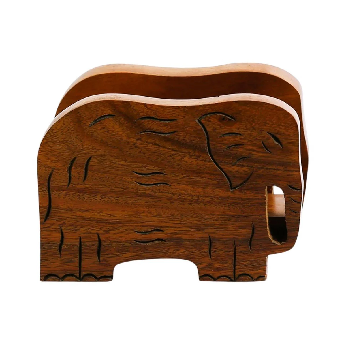 Hand-Carved Elephant Napkin Holder - Image 3